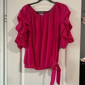 CeCe Vibrant Pink Blouse with Ruffle Sleeves